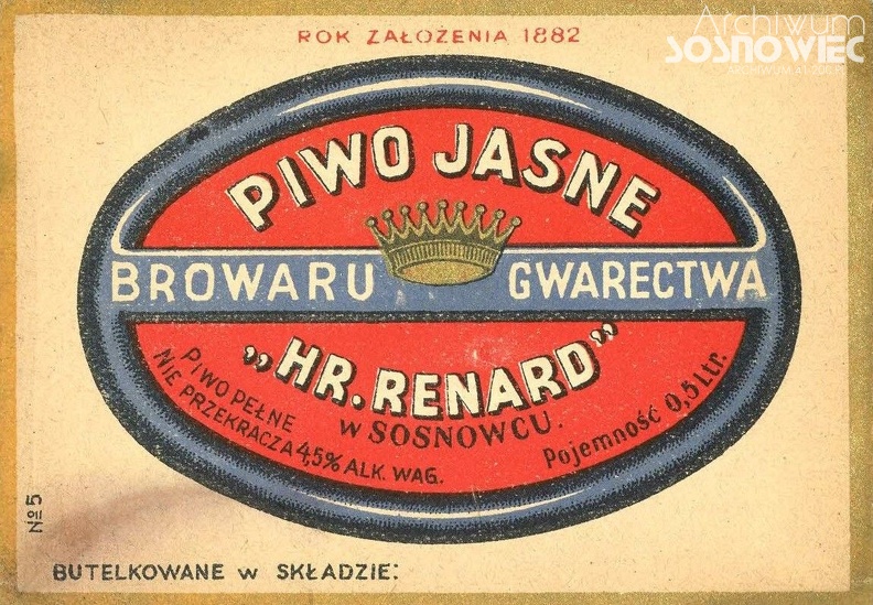 Piwo Jasne Browaru Gwarectwa Hr. Renard w Sosnowcu